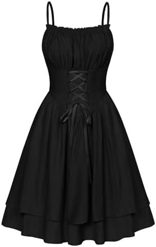 Scarlet Darkness Renaissance Dress Women Chiffon Spaghetti Strap Corset Dress, Extra Large, Black  Scarlet Darkness Renaissance Dress Women Chiffon Spaghetti Strap Corset Dress, Extra Large, Black