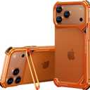 OATSBASF 9 Case for iPhone 17 Pro Max Bumper Case Metal, Aluminum Frame Slim Fit No Back Design, Compatible with MagSafe, Shockproof Protection, Minimalist Frameless Phone Case, Orange (Orange-Camera stand)