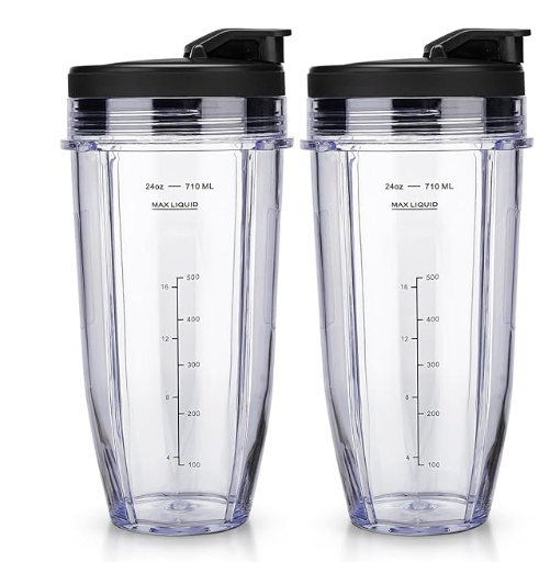 Ninja Blender Cups Replacement 24 oz Cups Kit with Sip & Seal Lids BL450 BL480 BL486 BL487 BL492 BL494 BL642 BL682 NN100 BL2012
