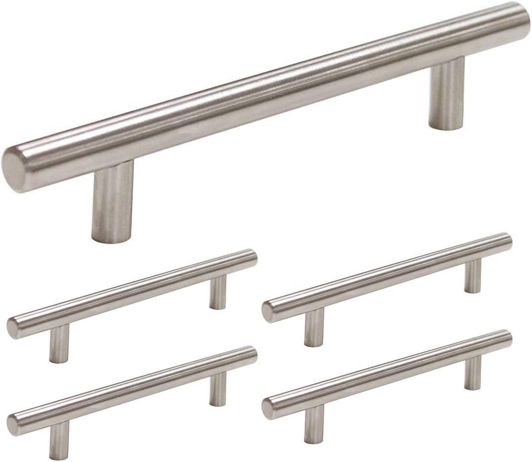 homdiy Brushed Nickel Cabinet Handles Drawer Pulls - HD201SN Cabinet Pulls 4in Hole Centers Cabinet Hardware 5Pack Cabinet Door Handles for Kitchen Cabinets