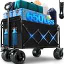 Collapsible Wagon Cart, 650lbs Capacity 300L Folding Utility Wagon with All-Terrain Wheels & Brakes, Heavy Duty Foldable Beach Cart for Groceries, Camping, Sports, Shopping
