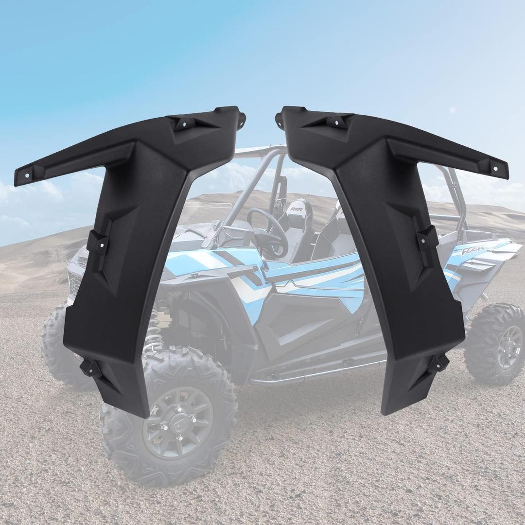 Front Extended Fender Flares Compatible with Polaris RZR 1000/XP 1000/XP4 TURBO 2 or 4 Seater 2014-2023,XXL Wider Black Mud Guards for 2881985 (Pair)