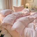 Nayoroom Gingham Duvet Cover Full Size Pink White Plaid Checkered Comforter Cover Grid Farmhouse Bedding Set 3 Pcs Soft Breathable Washed Microfiber Gifts for Women Men