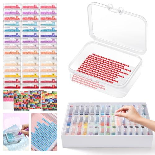 Glotrove Diamond Art Storage Containers Trays, 45pcs Diamond Painting Trays with Lids, 2-in-1 Beads, Gems & Drills Storage and Line-Up Accessories for Diamond Painting