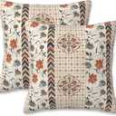 Throw Pillow Covers Boho Floral Pillow Covers 16x16 Inch Set of 2 Throw Pillows Decorative Pillow Cases Cushion Covers for Bedroom Livingroom Sofa Farm House