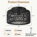 SineRise Rattan Ceiling Light Fixtures (12-Inch, LED Bulb Included), Hand-Woven Boho Flush Mount Ceiling Light, Rattan Chandelier for Hallway Kitchen Farmhouse Foyer Entryway Living Room(Black)