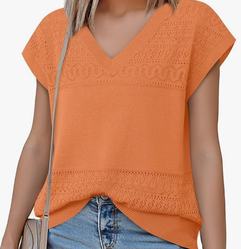 Messic Womens V Neck Sweater Vest Cap Sleeve Casual Lightweight Knit Pullover Tops Size L