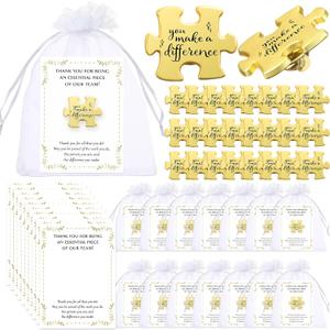 Employee Appreciation Gifts Bulk Puzzle Piece Lapel Pin Thank You Card and Organza Bag Building Recognition Soccer Baseball Team Gift for Employee Office Staff Coworker