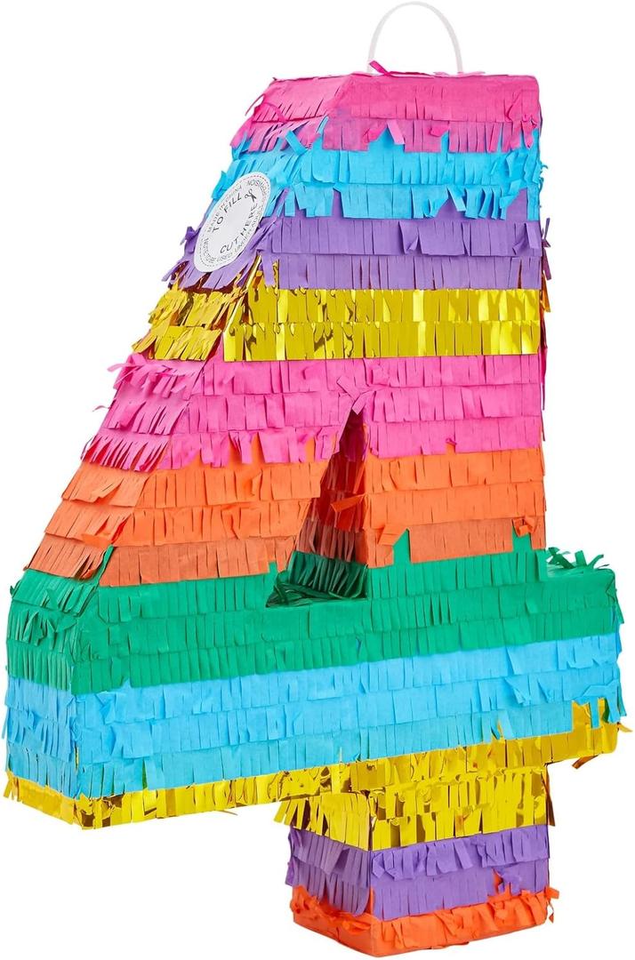 BLUE PANDA Rainbow Number 4 Pinata for 4th Birthday Party Decorations, & Birthday Party Supplies(Small, 12 x 17 x 3 Inches)