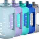 Zulu Goals 64oz Large Half Gallon Jug Water Bottle with Motivational Time Marker, Covered Straw Spout and Carrying Handle, Perfect for Gym, Home, and Sports, Dusty Blue