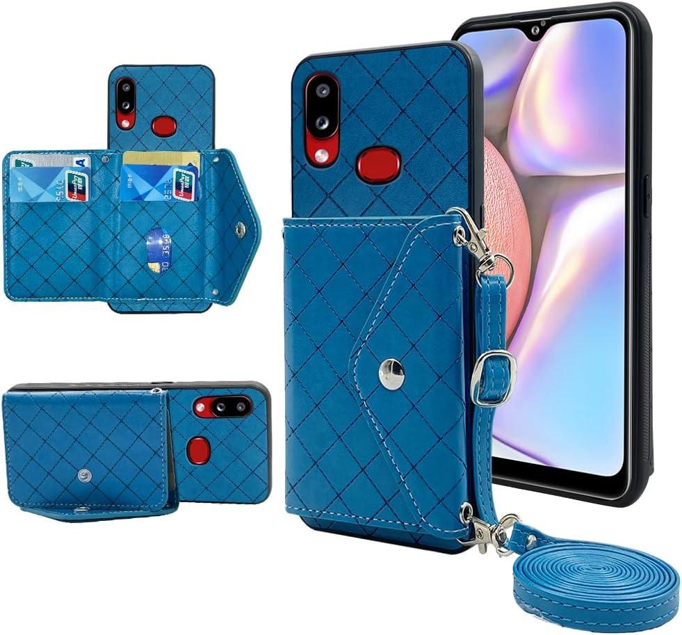 Compatible with Samsung Galaxy A10s Wallet Case with Crossbody Shoulder Strap and Stand Leather Credit Card Holder Cell Accessories Lanyard Phone Cover for A01S M01S Women Girls Blue