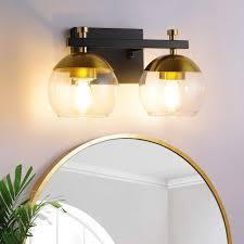 Jdvads 2 Light Bathroom Vanity Light, Black Bathroom Light Fixtures with Clear Glass Shade and Metal Base, Matted Black Bathroom Lights Over Mirror for Bathroom/Living Room/Kitchen