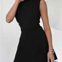 Milumia Women's Sleeveless Mock Neck Mini Dress Elegant Ruched A Line Short Dresses Party (Black, S)
