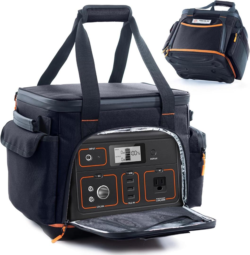 Travel Carrying Case Compatible with Jackery 500, Portable Power Station Storage Case with Water- proof Bottom and Pocket for Jackery Accessories, Storage Bag Only (Black)