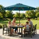 10FT Solar Lighted Patio Umbrella, Outdoor Table Market Umbrellas with Push Button Tilt and Crank, 32 LED Lights, 8 Sturdy Ribs, UV-Resistant for Deck, Garden, Pool