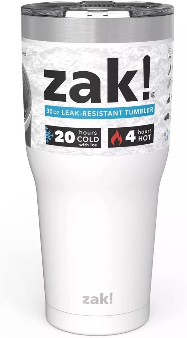 Zak 30 oz Stainless Steel Tumbler, Leak-Proof with Clear Lid