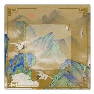 BNHJKFQZ Vintage Chinoiserie Mahjong Mat 31.5" x 31.5", Oriental Chinese Mountain Landscape Non-Slip Noise Reduction Mahjong Table Cover Accessories for Dominoes Poker Card Board and Tile Games Gifts
