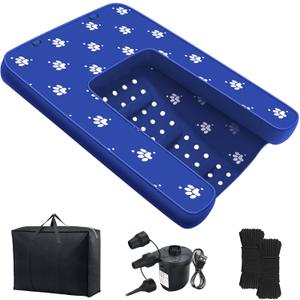 Inflatable Dock Platform with Electric Pump, Dog Boat Ramp Floating Non-Slip Oxford and PVC with Water Ramp for Dogs Pool, Dock, Lake with Traction Rope Dark Blue (4.7ft x 3ft x 6in)