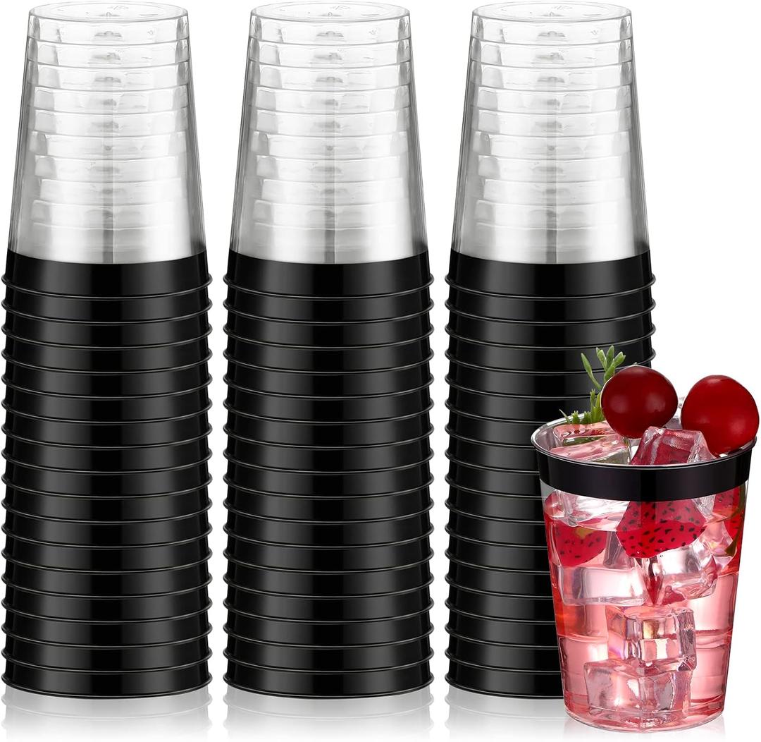 Norme 50 Pcs 10 oz Plastic Party Cups Clear Plastic Disposable Tumblers Rimmed Cups for Wedding, Thanksgiving Day, Christmas, Drinking(Black)