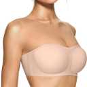 OEAK Womens Strapless Bras Jelly Push Up Bandeau Bra Non Slip Wireless Supportive Padded Bras Seamless Comfortable Tube Bra (Large, Nude)