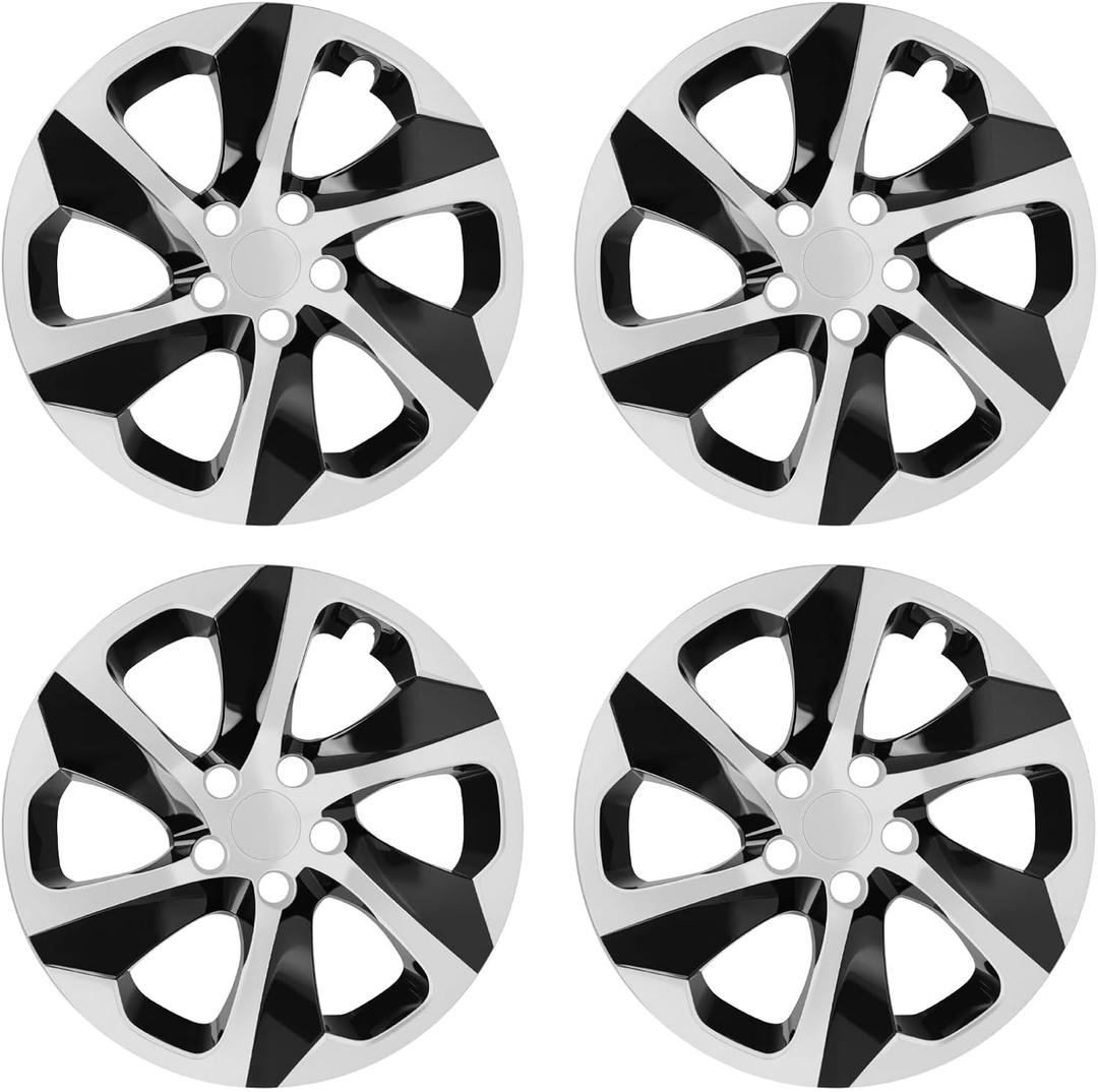 Wheel Hubcaps Compatible with Toyota RAV4 2019-2024; 17 inch Wheel Covers; Set of 4 Pcs (Black&Silver)