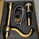 GGStudy 360 Swivel Antique Brass Bathroom Vessel Sink Faucet Single Handle One Hole Matching with Pop Up Drain