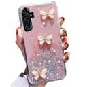 Changjia for Samsung Galaxy A15 5G Glitter Case,Cute 3D Butterfly Bling Glitter Sparkle Shiny Soft TPU Silicone Clear Shockproof Women Girls Slim Thin Protective Phone Case for Galaxy A15 5G 6.5",Blue