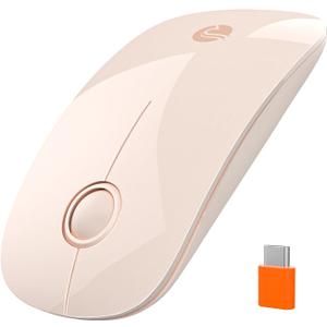 RAPIQUE R306C USB C Wireless Mouse, Type-C 2.4GHz Portable Computer Mouse, Silent Click, Ultra-Slim, 3-Speed DPI, 480 Hours Battery Life, for USB-C Laptops, MacBook, iPad, MacOS - Flesh Pink