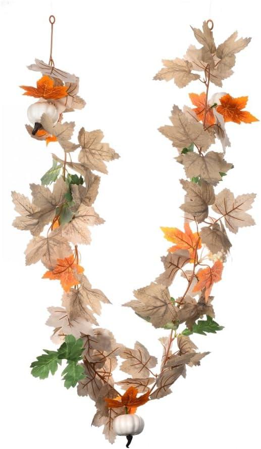 2Pack SUQ I OME Fall Maple Leaf with Pumpkin Garlands forHalloween Thanksgiving Day Party Art Decor