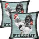 Rooster Throw Pillow Covers Set of 2, 18 x18 Inch Double-Sided Print Pillows Farmhouse Welcome Cushion Cases, Country Farm Chicken Poultry Decor for Couch, Sofa, Entryway, Porch