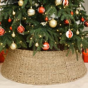 Rocinha 32 in Extra Large Rattan Christmas Tree Collar Basket - Rustic Handcrafted Christmas Tree Stand Cover Woven Tree Skirt Collar Christmas Tree Decoration Farmhouse Indoor Decorations for Home (Classic Style 32")