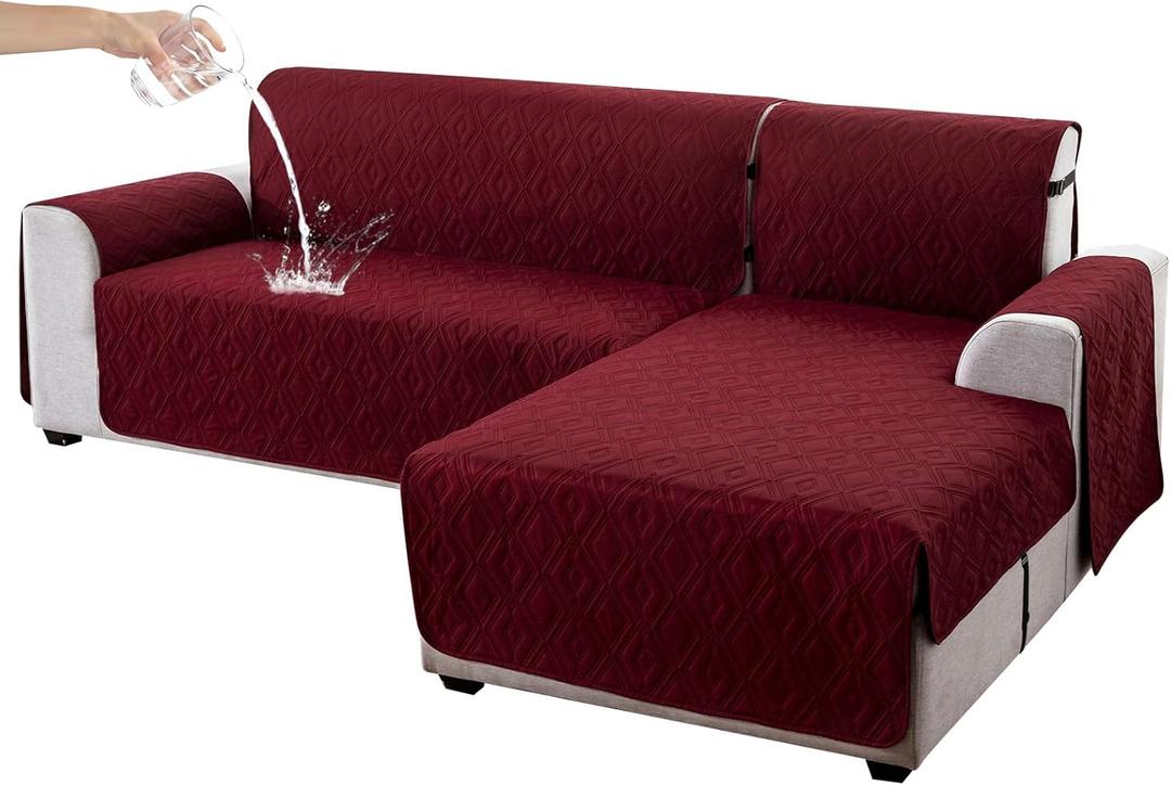 Genina Sectional Couch Covers for Dogs L Shaped Sofa Covers Chaise Lounge Cover Reversible Sofa Cover Sectional Furniture Protector for Pets, Kids (Wine Red, Large)