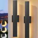 EDISHINE 2 Pack LED Outdoor Wall Lights Dimmable, 3000K 4000K 5000K, 15.7" Modern Black Outdoor Wall Sconce, IP65 Waterproof, Linear Exterior Wall Light for Entrance, Hallway, Garage, Porch
