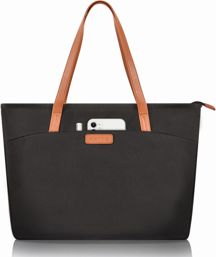 Prite Laptop Tote Bag for Women Shoulder Bag with 16 Computer Compartment for Work Travel (Black)