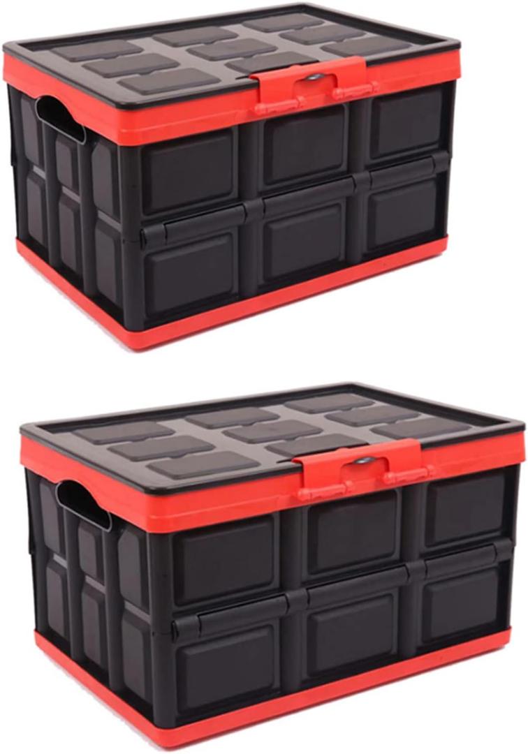 KINGCAV Plastic Durable Cargo Storage Box Weathertight Foldable Storage Trunk Organizer Box Secure Snap-on Lid Car Trunk Organizer Collapsible Storage Box for Camping Store 2Pcs