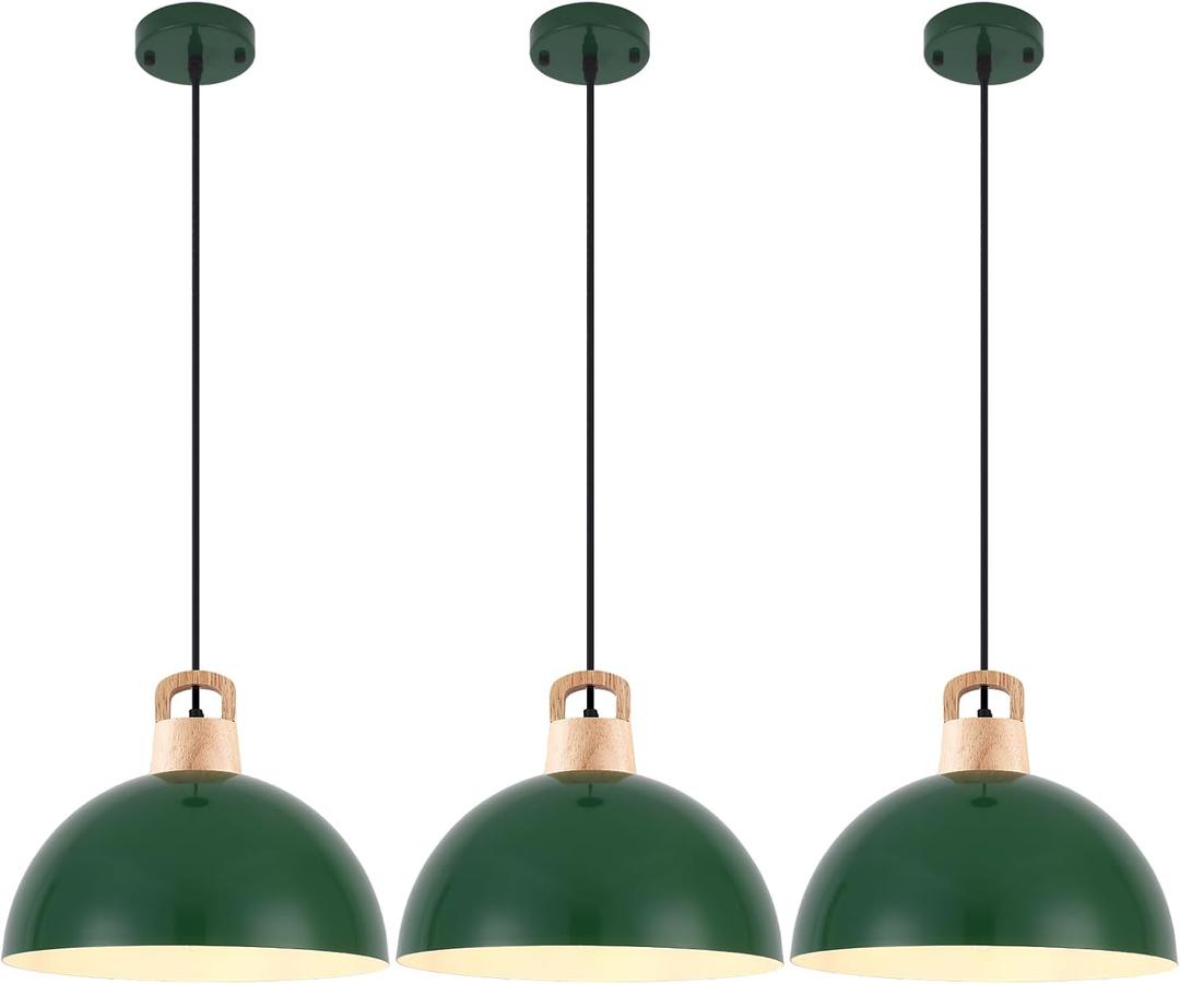 SESIMENT Farmhouse Pendant Light 11.8 inches, 3 Packs- Green Industrial Kitchen Pendant Lights for Library, Office, Kitchen Island, Bedroom