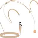 Pyle Pro Dual Over-Ear Headset Microphone - Professional Hands-Free Omni-Directional Boom Condenser Mic with 4-Pin Mini XLR, 3.9ft Cable, Windscreen - Secure Fit, Pro Audio for Presentations (Beige)