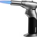 Sondiko Powerful DUAL Style Flame Butane Torch, Triple Adjustable Flame Size Butane Lighter, Refillable Blow Torch with Continuous Flame Lock for Creme Brulee, Cooking(Butane Gas Is Not Included) (Silver & Black)