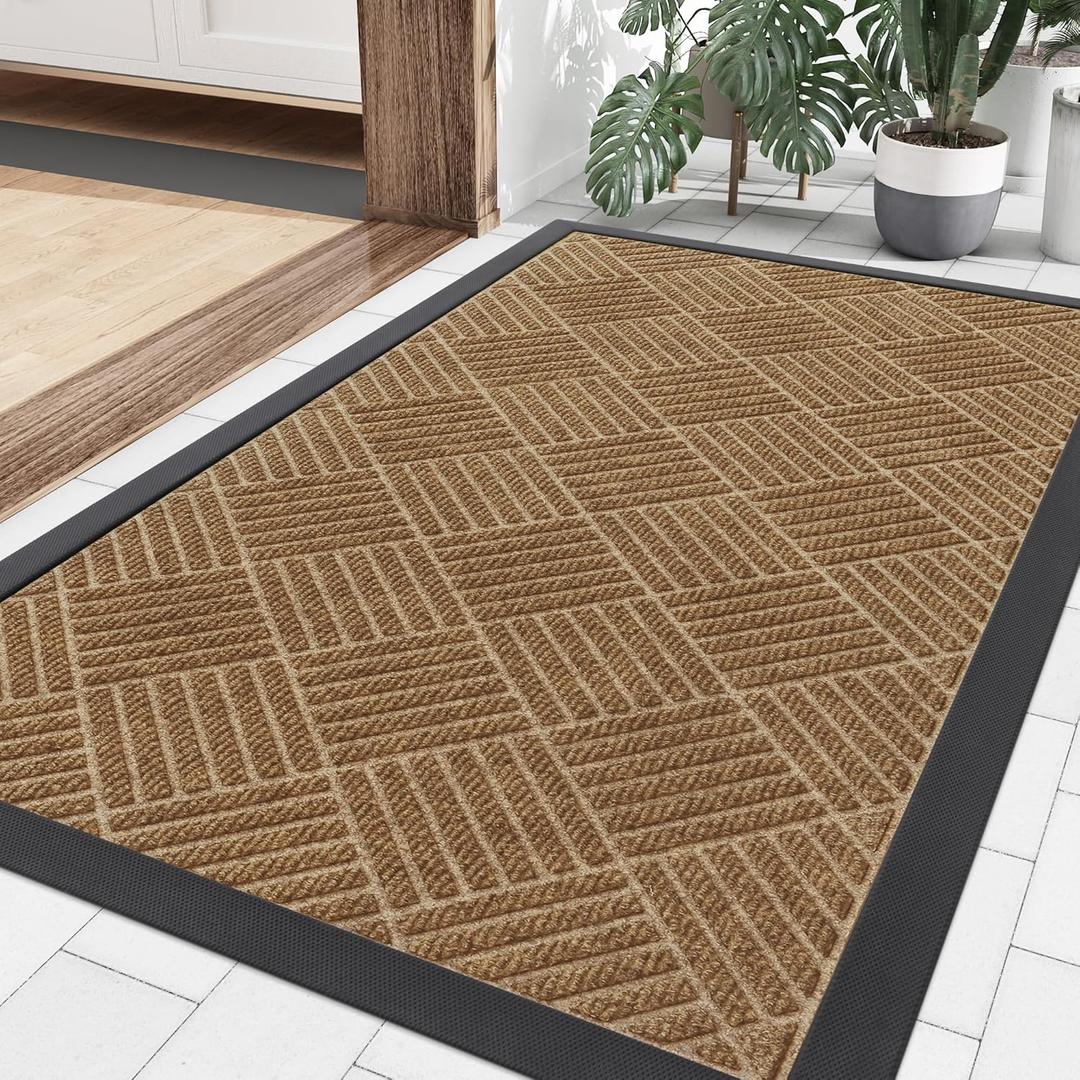 Smiry Front Door Mat Outside Entrance, Heavy Duty Outdoor Indoor Natural Rubber Doormat, Non Slip, Trap Dirt and Moisture, Easy Clean, Low Profile Patio Porch Entryway Mat, 35x23, Coffee