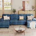 JUMMICO Sectional Couches for Living Room, U Shaped Couch with Chenille Fabric, 4 Seat Modern Sofa with Removable Pillows for Apartment and Small Space (Fabric, Blue)
