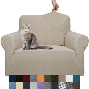 YEMYHOM Couch Cover Latest Jacquard Design High Stretch Sofa Chair Covers for Living Room, Pet Dog Cat Proof Armchair Slipcover Non Slip Magic Elastic Furniture Protector, Small (Chair, Khaki) (Small (31"-46"))