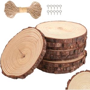 Set of 10 Wood Slices for Centerpieces 7-8 inch, Natural Unfinished Wood Craft Kits, Tree Slices with Bark for DIY Crafts Wedding Christmas Party Decoration, Wood Centerpieces for Tables