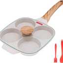 Egg Pan Fried Egg Pan, Egg Frying Pan with Lid Nonstick 4 Cups Pancake Pan Aluminium Alloy Cooker for Breakfast, Gas Stove & Induction Compatible (White)