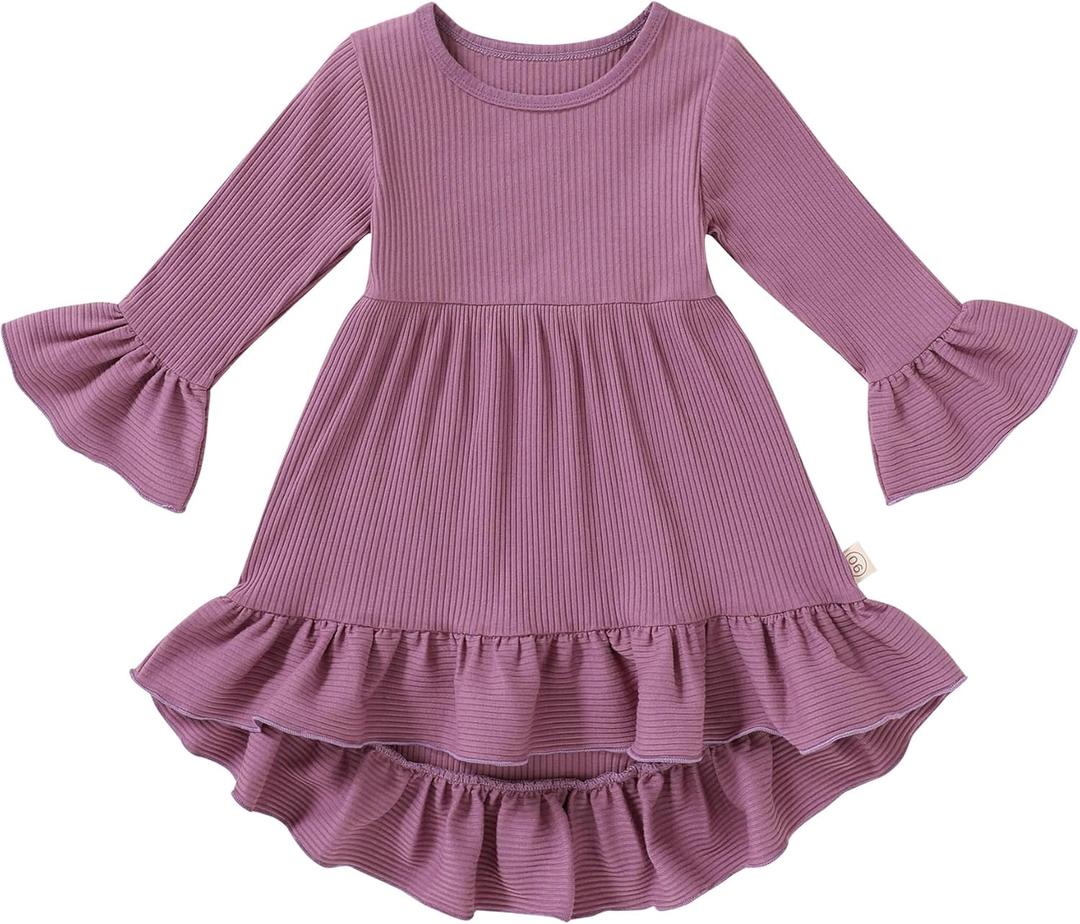 YOUNGER TREE Toddler Baby Girls Fall Clothing Solid Cotton Pit Irregular Skirt Winter Dress Long Sleeve Skirt Outfits (Pink)