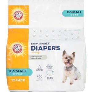 Arm & Hammer for Pets Disposable Female Dog Diapers with Odor Control and Wetness Indicator, Leak Resistant Dog Diapers for Incontinence and Heat Cycles, Size X-Small 1215 in Waist, 12 Count