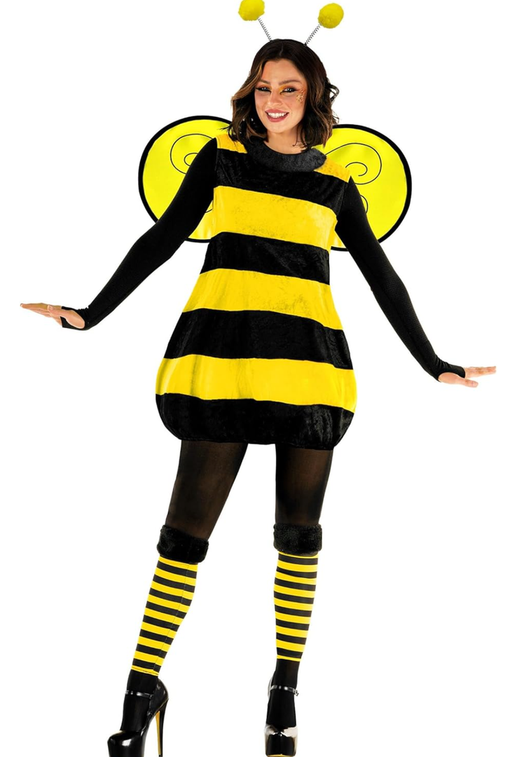 Morph Queen Bee Costume for Women - Adult Bumble Bee Outfit - Fun Bumblebee Dress for Halloween or Costume Parties XXL
