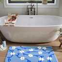 Blue Floral Bath Mats for Bathroom Blue and White Flower Daisy Vintage Rug for Room Decor (Blue, 31" x 20")