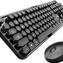 Wireless Keyboard and Mouse Combo, Retro Typewriter Style Keyboard with Round Keycaps, 2.4GHz Dropout-Free Connection Mouse with,Computer PC Desktops Laptop WindowsxP/7/8/10 (Black)