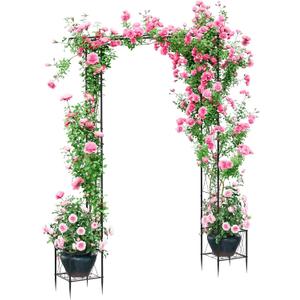 Garden Arch Thickened Garden Arbor Trellis for Climbing Plants with Planter 7.6Ft Outdoor Metal Arch Archway Wedding Backdrop Stand for Ceremony Party Christmas Decorations Pergola Black