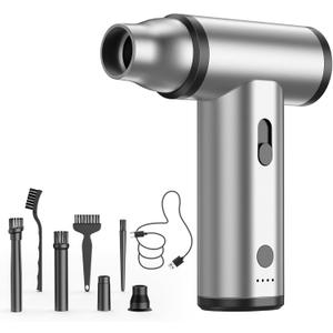Metal Electric Compressed Air Duster, 300000RPM High Speed Rechargeable Air Blower&Pump for Leaf Blower with Digital Display, 4Speed ModesBrushless Motor Mini PC Dust Cleaner with Light(Silver)